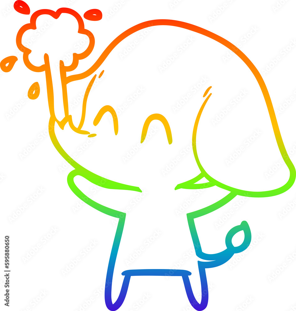 rainbow gradient line drawing of a cute cartoon elephant spouting water rainbow gradient line drawing of a cute cartoon elephant spouting water