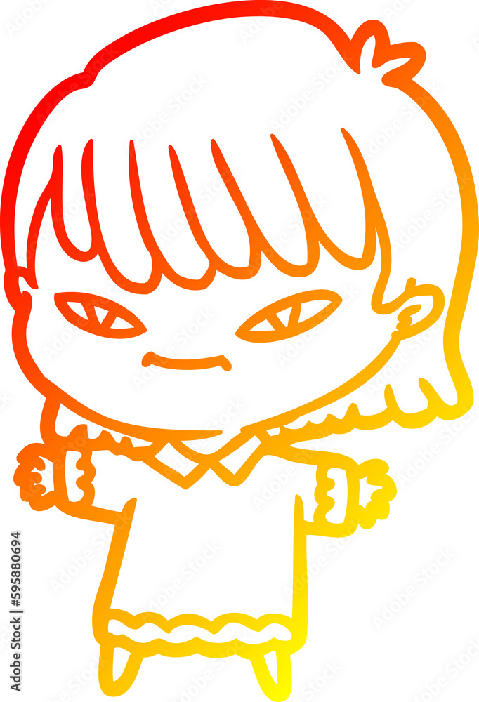 warm gradient line drawing of a cartoon woman warm gradient line drawing of a cartoon woman
