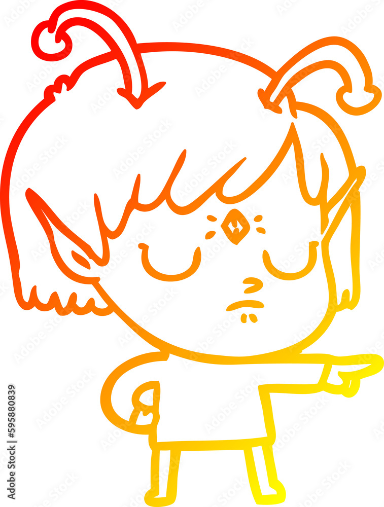 warm gradient line drawing of a cartoon alien girl warm gradient line drawing of a cartoon alien girl