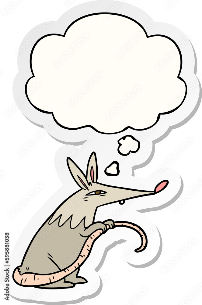 cartoon rat with thought bubble as a printed sticker cartoon rat with thought bubble as a printed sticker