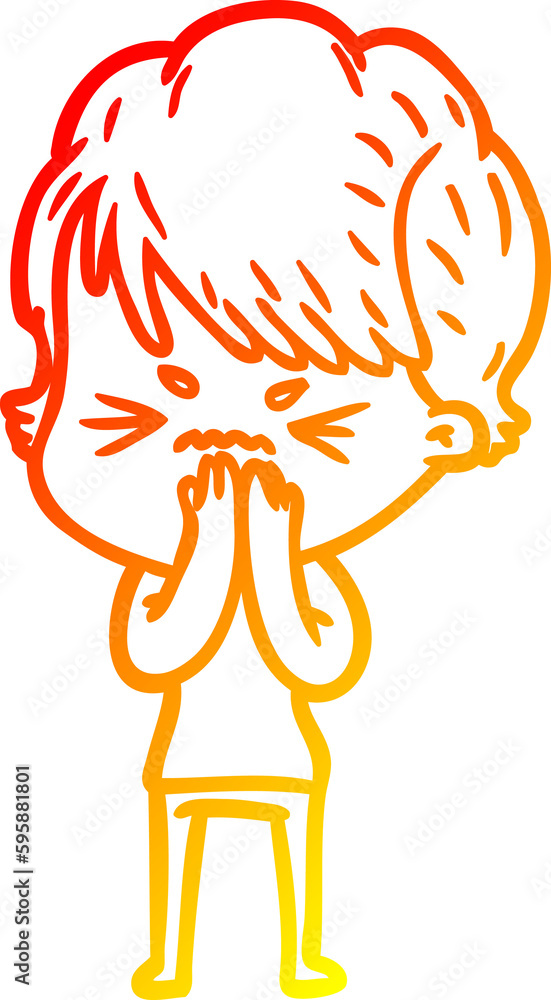 warm gradient line drawing of a cartoon frustrated woman