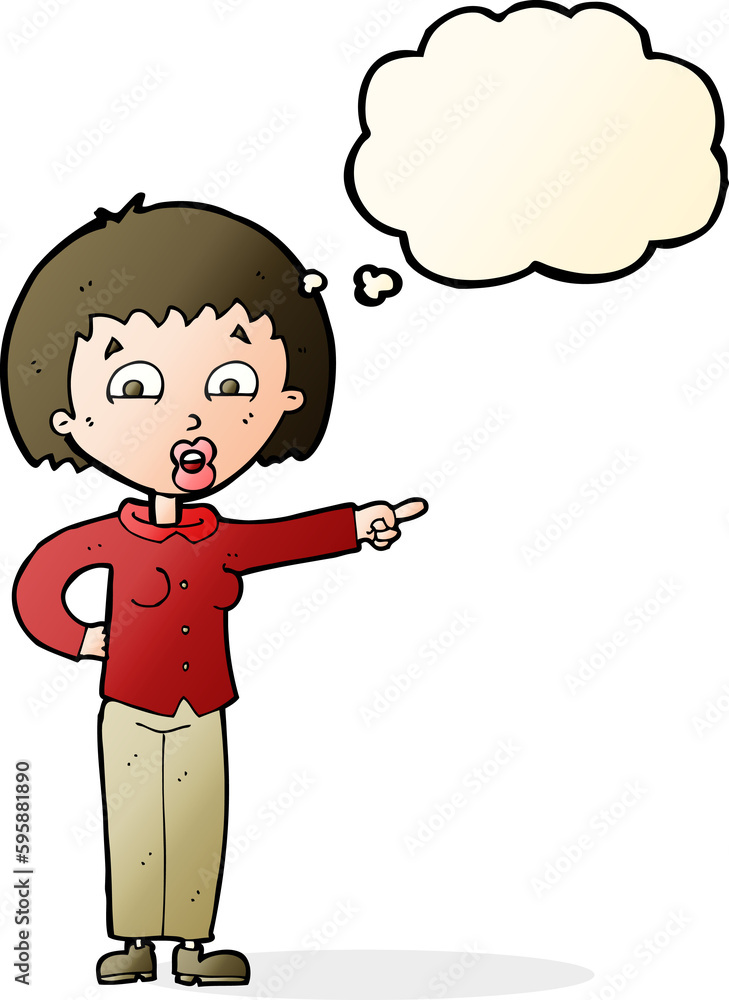 cartoon pointing woman with thought bubble cartoon pointing woman with thought bubble