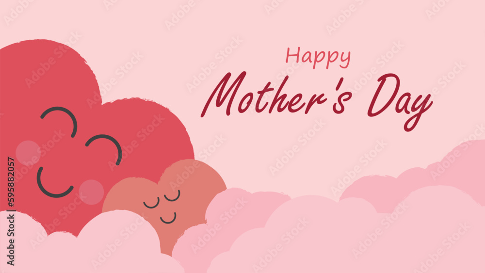 happy mother day, women day. flat illustrations with love heart, mom and child on cloud background vector EPS10