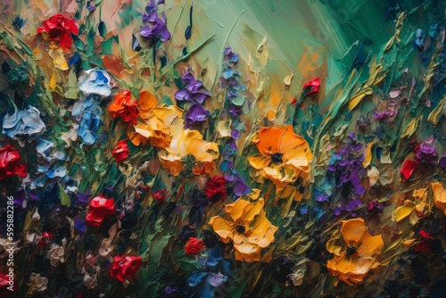 Murais de parede Abstract impasto oil painting of colorful wildflowers on canvas