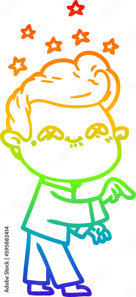 rainbow gradient line drawing of a cartoon excited man rainbow gradient line drawing of a cartoon excited man