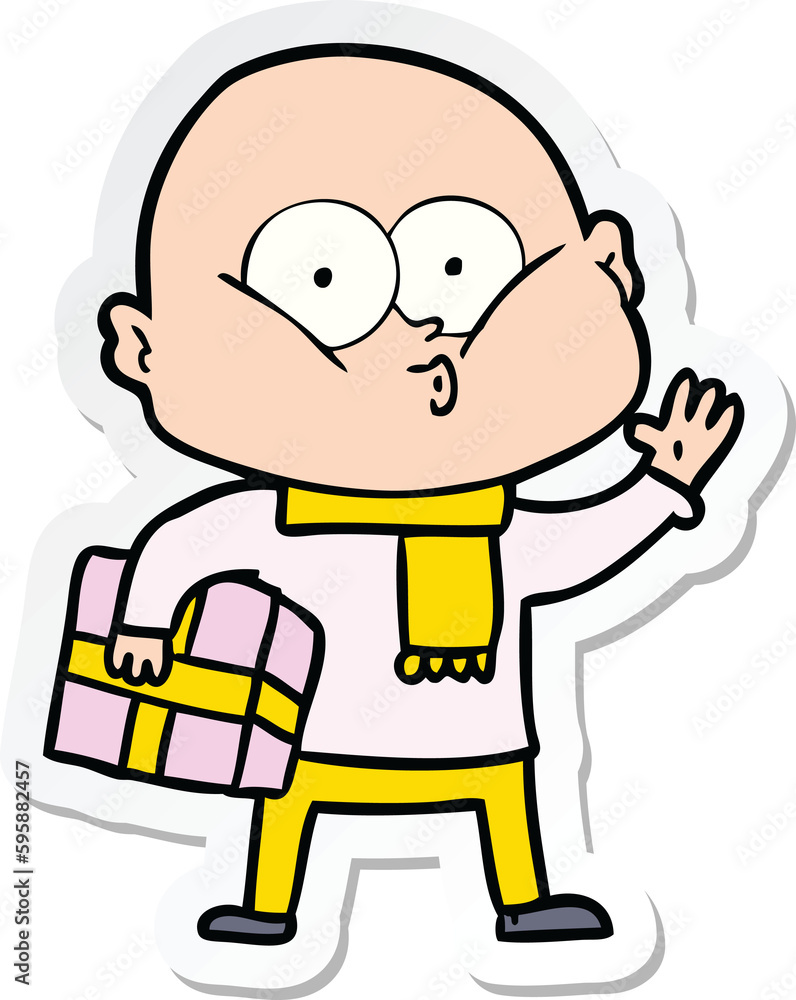 sticker of a cartoon bald man staring