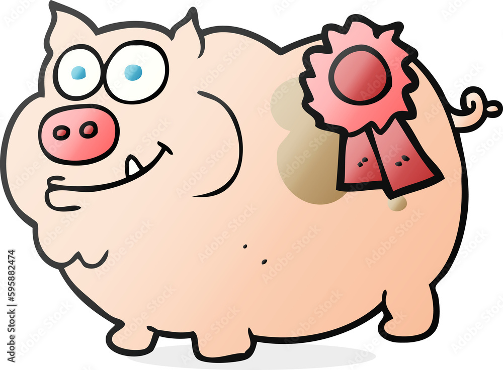 freehand drawn cartoon prize winning pig freehand drawn cartoon prize winning pig