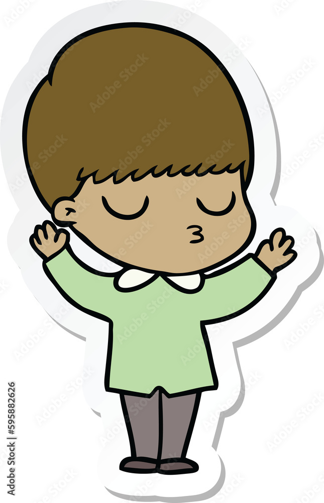 sticker of a cartoon calm boy