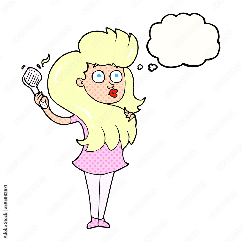Fototapeta premium freehand drawn thought bubble cartoon woman brushing hair