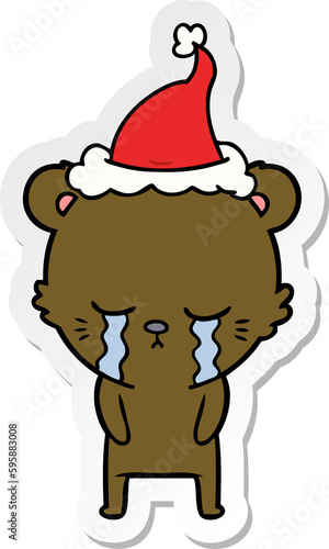 Wallpaper Mural crying hand drawn sticker cartoon of a bear wearing santa hat Torontodigital.ca