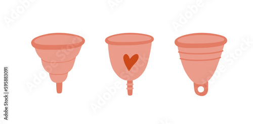 Set of Feminine menstruation cup. Zero waste concept. Hand drawn vector illustrations