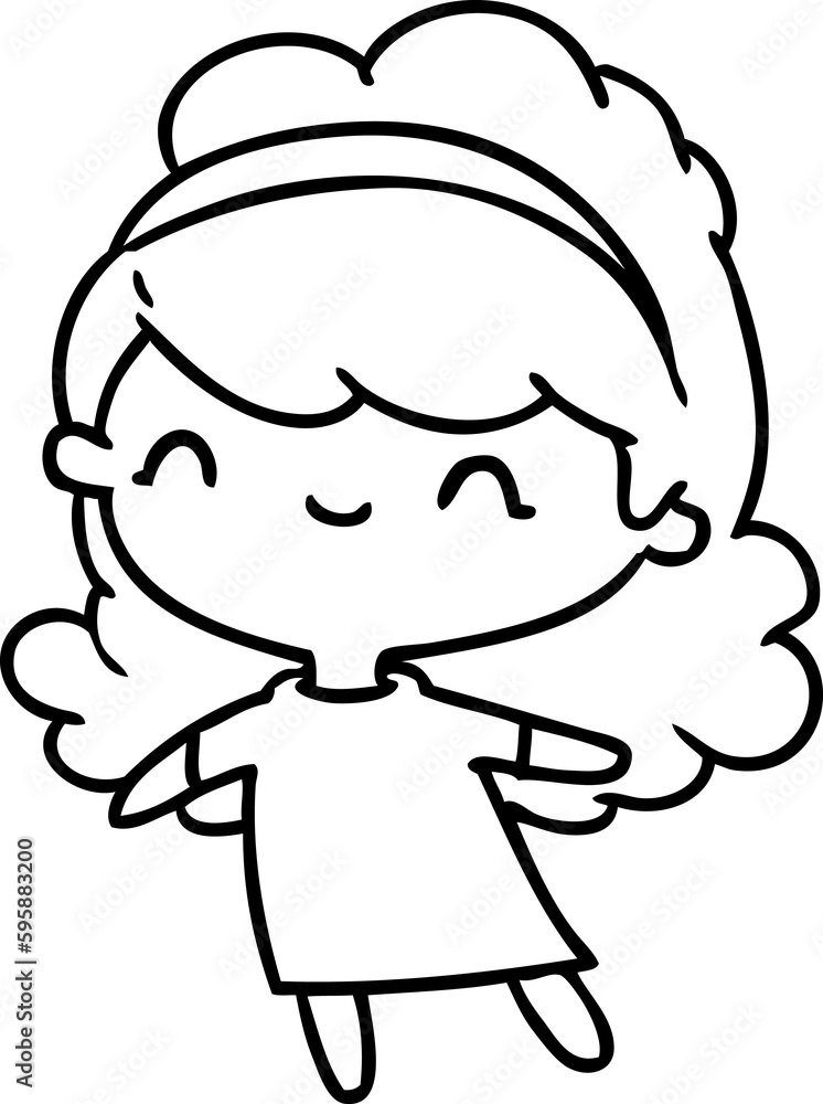 line drawing illustration kawaii girl with head band line drawing illustration kawaii girl with head band