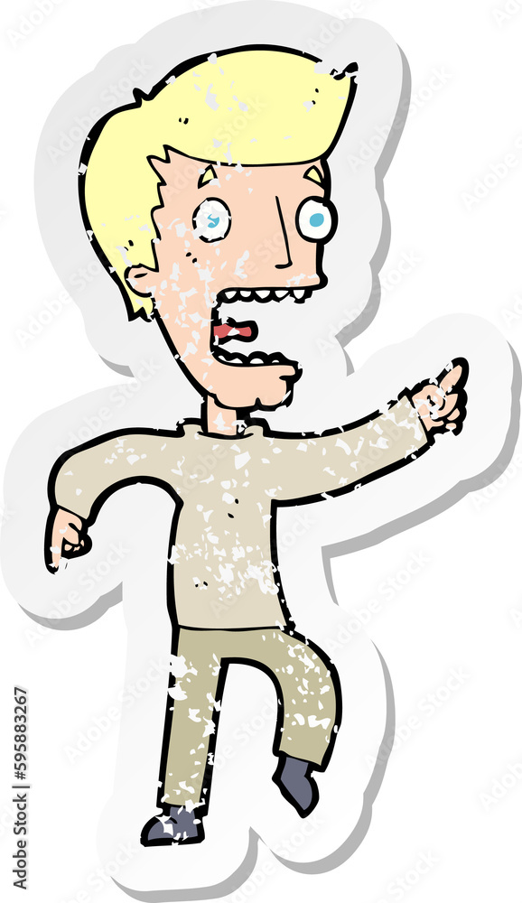 retro distressed sticker of a cartoon terrified man retro distressed sticker of a cartoon terrified man