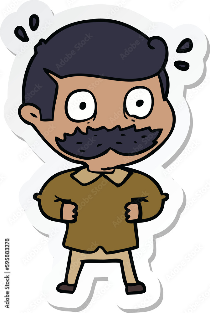 sticker of a cartoon man with mustache shocked