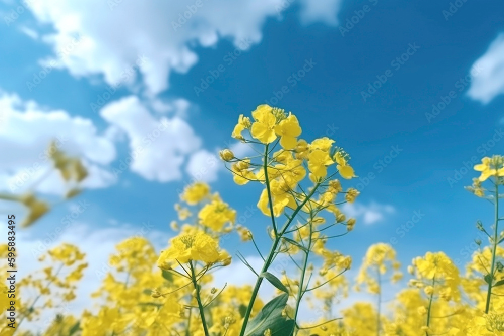 黄色いひまわりとバラの花のある水色背景 Generative AI 黄色いひまわりとバラの花のある水色背景 Generative AI