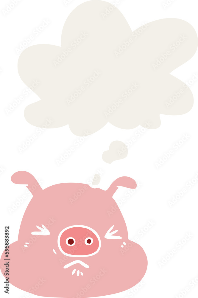 cartoon angry pig face with thought bubble in retro style cartoon angry pig face with thought bubble in retro style