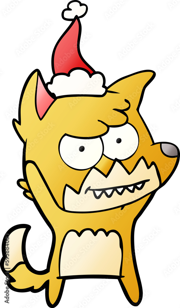 Fototapeta premium hand drawn gradient cartoon of a grinning fox wearing santa hat