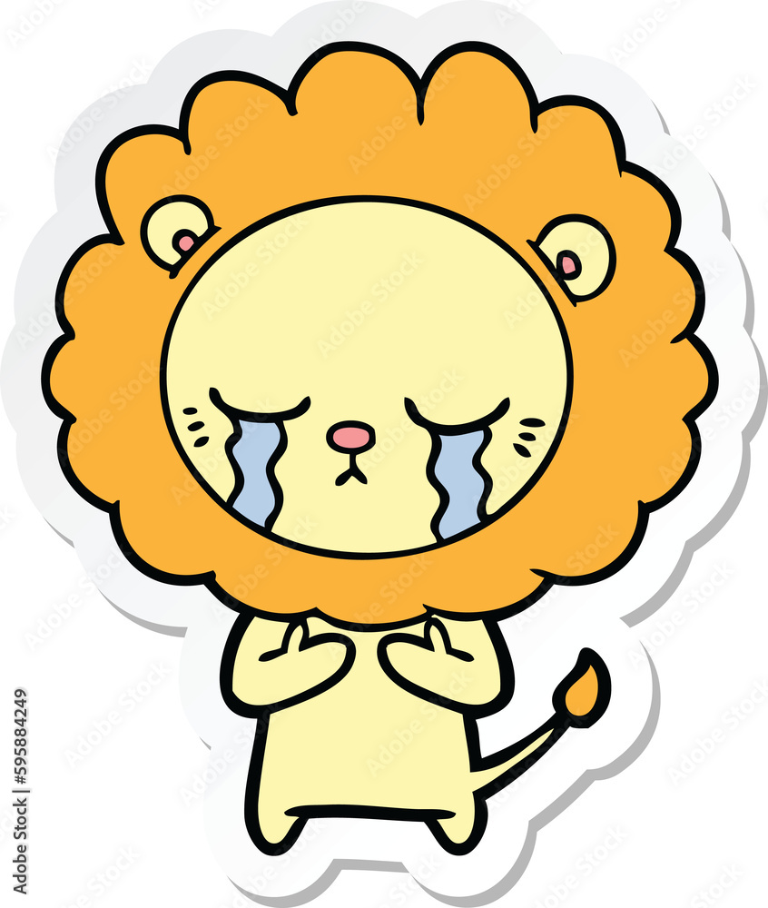 sticker of a crying cartoon lion sticker of a crying cartoon lion