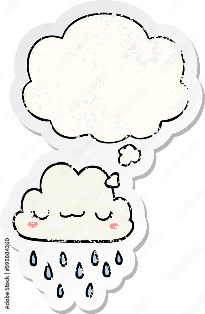 cartoon storm cloud with thought bubble as a distressed worn sticker cartoon storm cloud with thought bubble as a distressed worn sticker