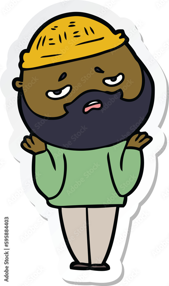 sticker of a cartoon worried man with beard sticker of a cartoon worried man with beard