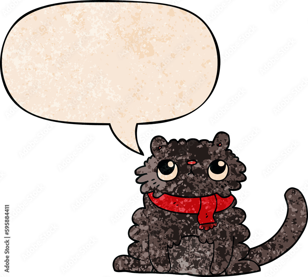 cartoon cat with speech bubble in retro texture style cartoon cat with speech bubble in retro texture style