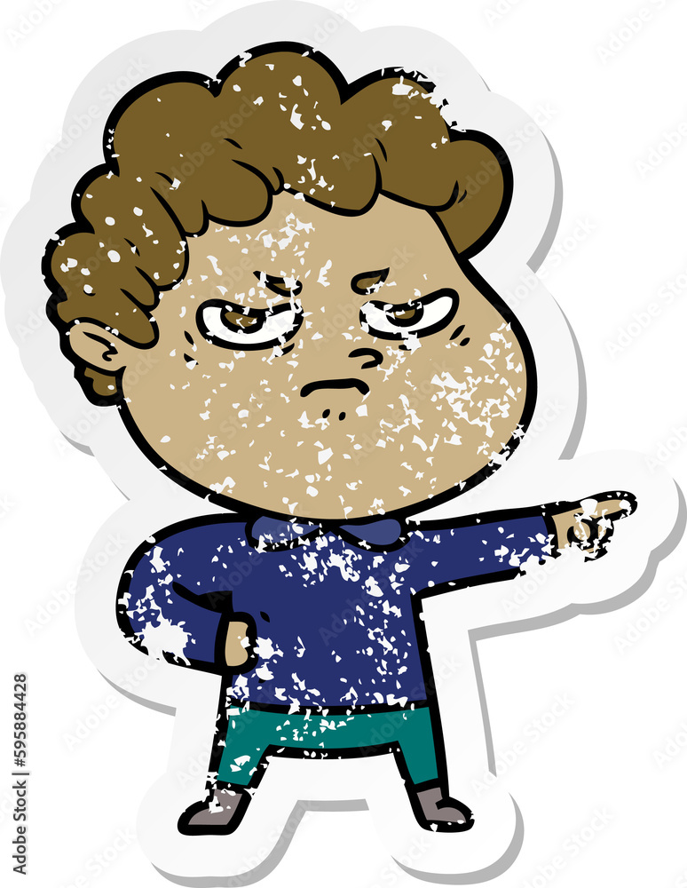 distressed sticker of a cartoon angry man distressed sticker of a cartoon angry man