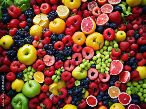 Vibrant summer fruits and berries texture background. Generative AI