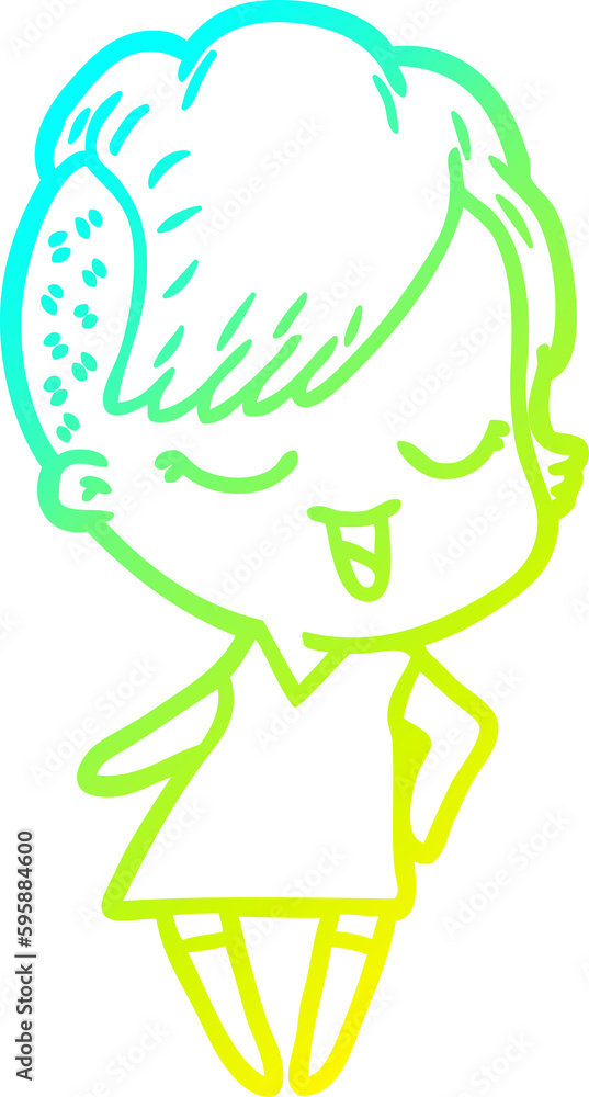 cold gradient line drawing of a happy cartoon girl cold gradient line drawing of a happy cartoon girl