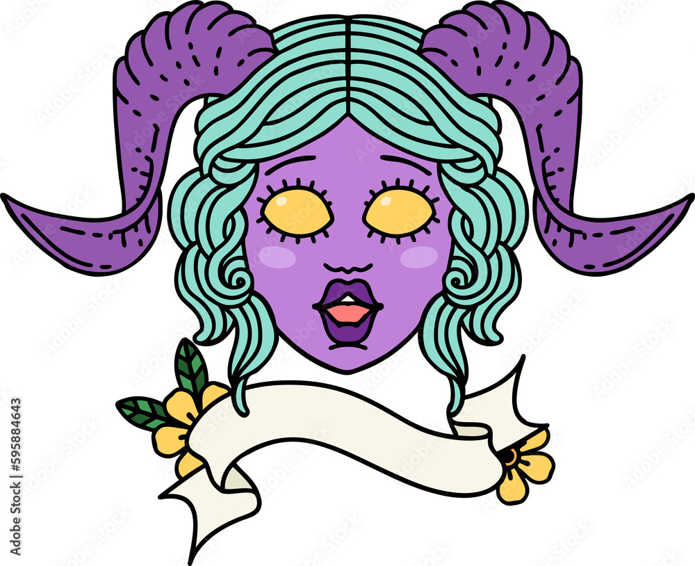 Retro Tattoo Style tiefling character face Retro Tattoo Style tiefling character face
