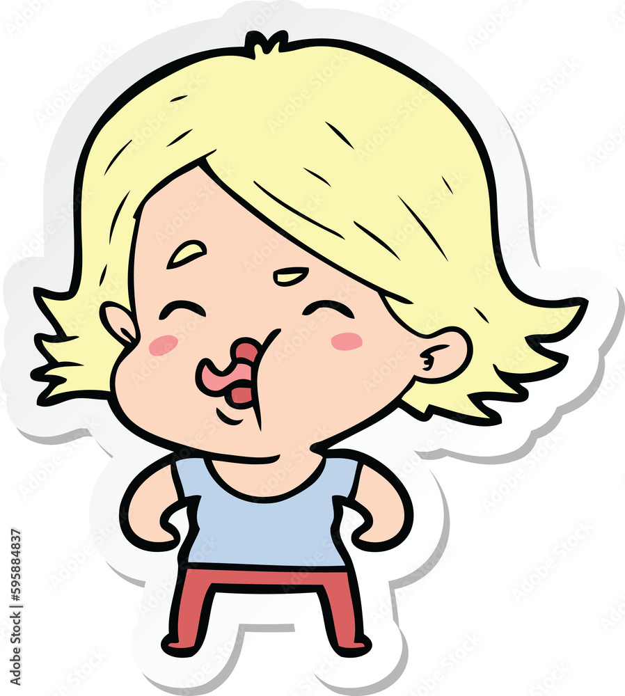 sticker of a cartoon girl pulling face sticker of a cartoon girl pulling face