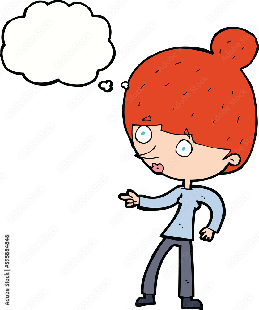cartoon woman pointing with thought bubble cartoon woman pointing with thought bubble