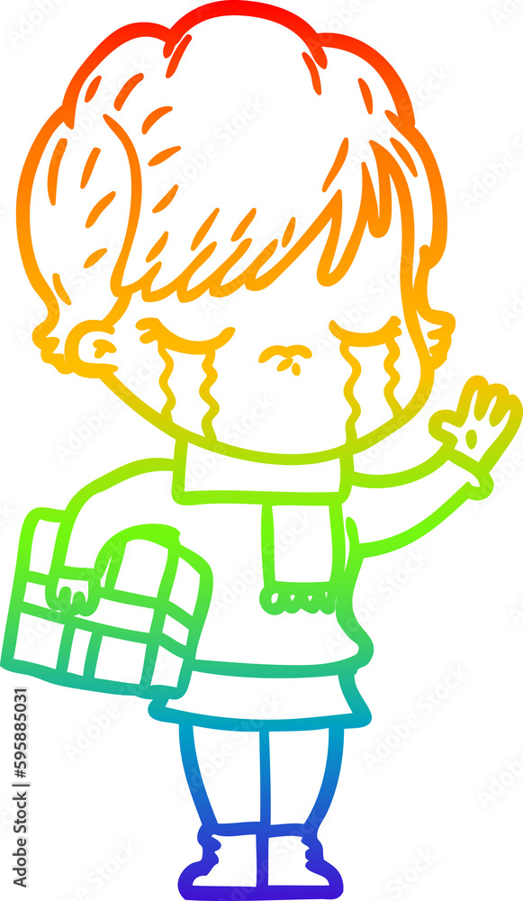 rainbow gradient line drawing of a cartoon woman crying rainbow gradient line drawing of a cartoon woman crying