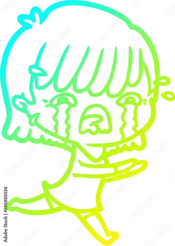 cold gradient line drawing of a cartoon girl crying cold gradient line drawing of a cartoon girl crying