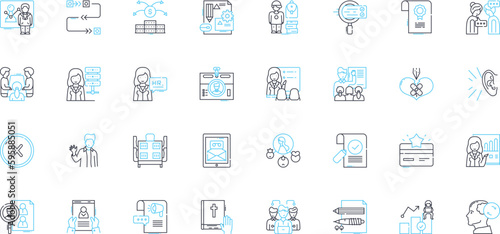 Allied parties linear icons set. Unity, Collaboration, Coalition, Partnership, Friendship, Synergy, Alliance line vector and concept signs. Bond,Support,Trust outline illustrations