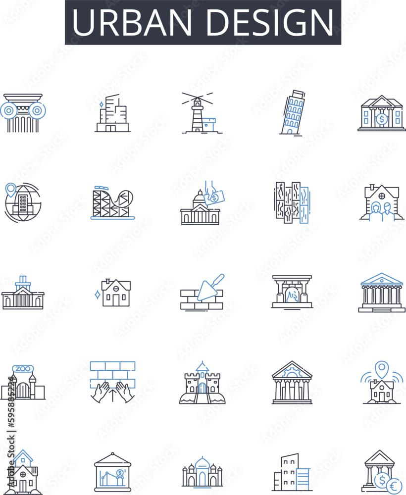 Urban design line icons collection. Graphic design, Industrial design, Interior design, Web design, Fashion design, Architectural design, Game design vector and linear illustration. Landscape design Urban design line icons collection. Graphic design, Industrial design, Interior design, Web design, Fashion design, Architectural design, Game design vector and linear illustration. Landscape design