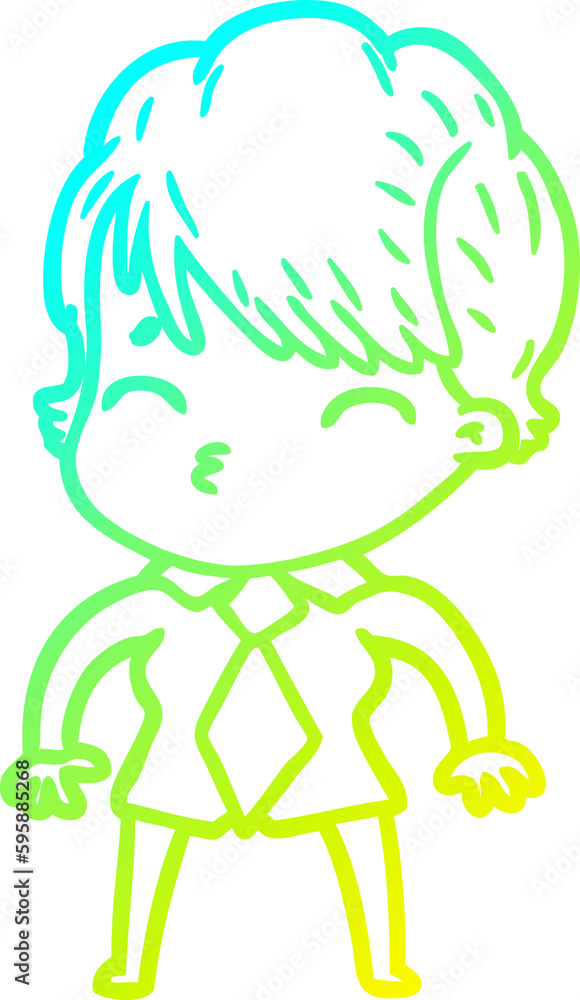 cold gradient line drawing of a cartoon woman thinking cold gradient line drawing of a cartoon woman thinking