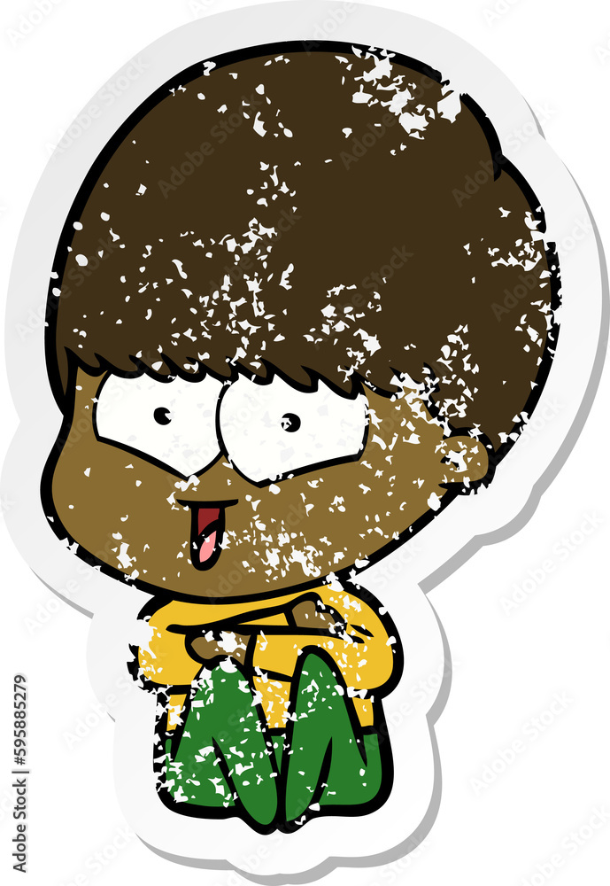 distressed sticker of a cartoon happy boy distressed sticker of a cartoon happy boy