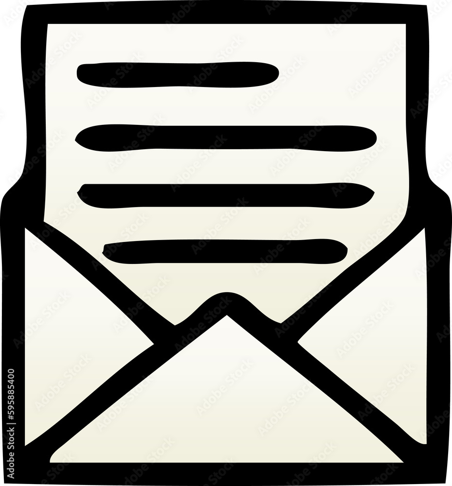 gradient shaded cartoon of a letter and envelope gradient shaded cartoon of a letter and envelope