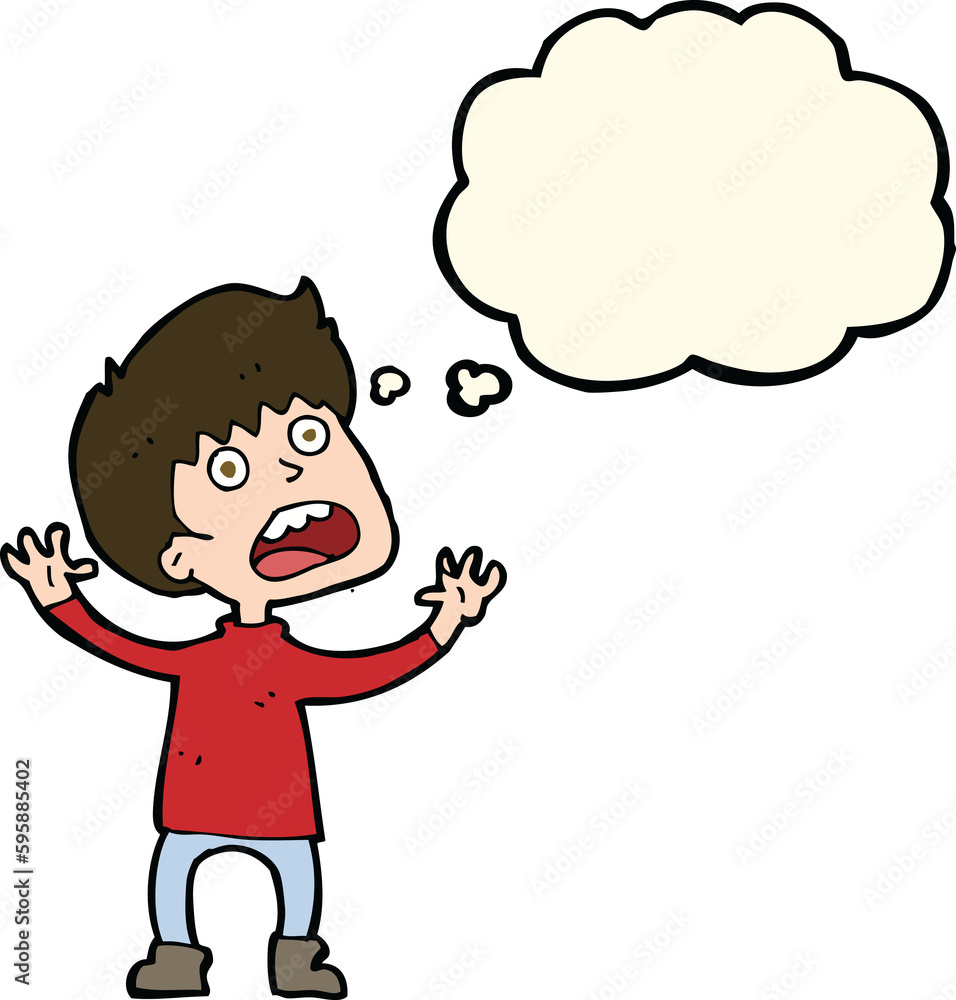 cartoon stressed boy with thought bubble cartoon stressed boy with thought bubble