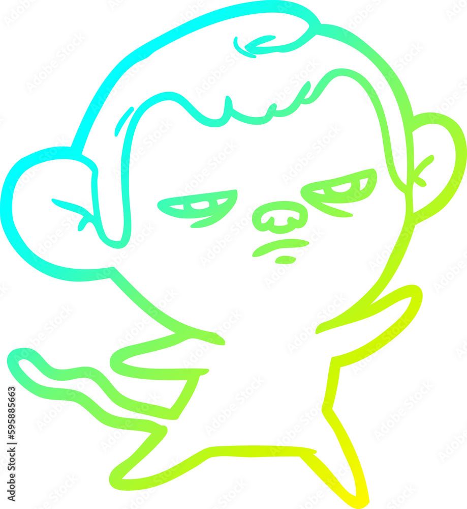 cold gradient line drawing of a cartoon annoyed monkey cold gradient line drawing of a cartoon annoyed monkey
