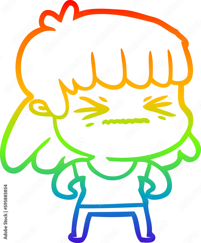rainbow gradient line drawing of a cartoon angry girl rainbow gradient line drawing of a cartoon angry girl