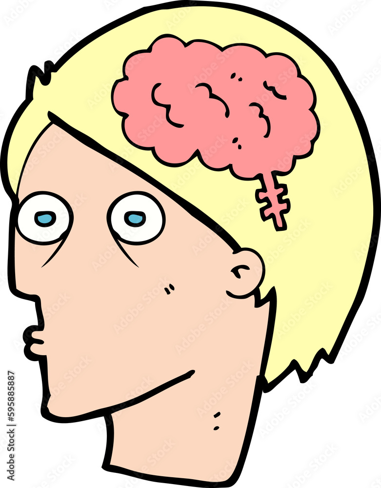 cartoon head with brain symbol cartoon head with brain symbol