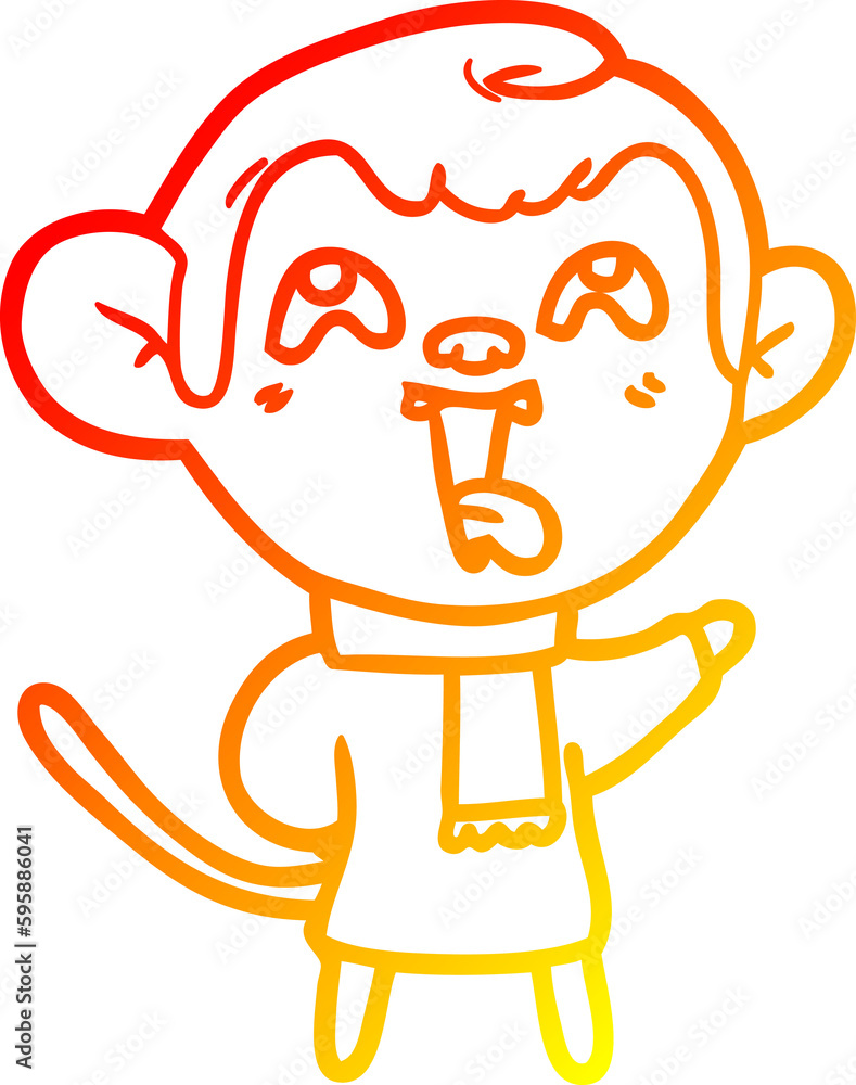 warm gradient line drawing of a crazy cartoon monkey wearing scarf warm gradient line drawing of a crazy cartoon monkey wearing scarf