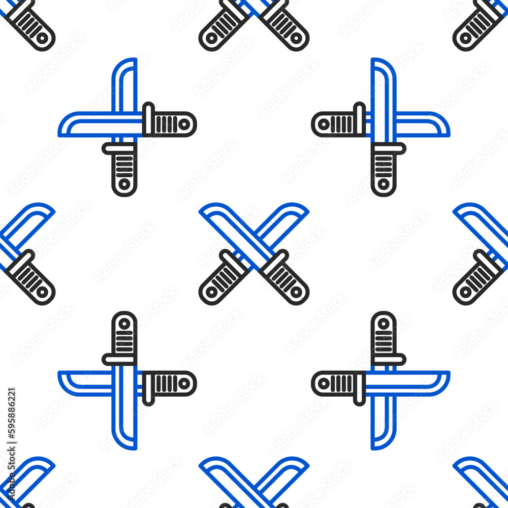 Line Crossed hunter knife icon isolated seamless pattern on white background. Army knife. Colorful outline concept. Vector Line Crossed hunter knife icon isolated seamless pattern on white background. Army knife. Colorful outline concept. Vector