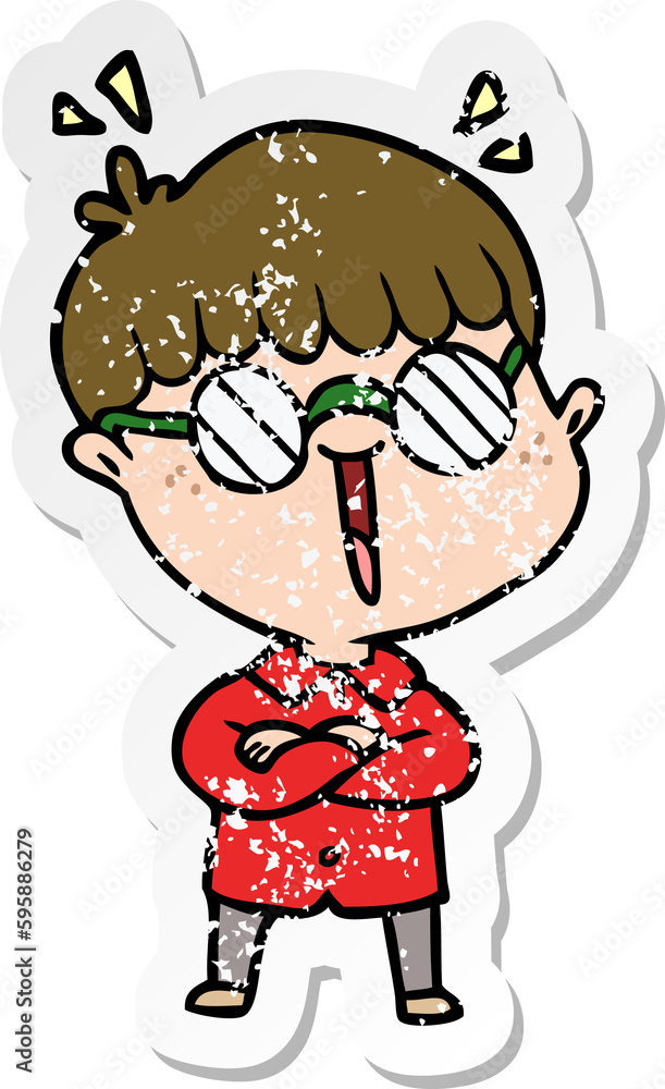 distressed sticker of a cartoon boy wearing spectacles distressed sticker of a cartoon boy wearing spectacles