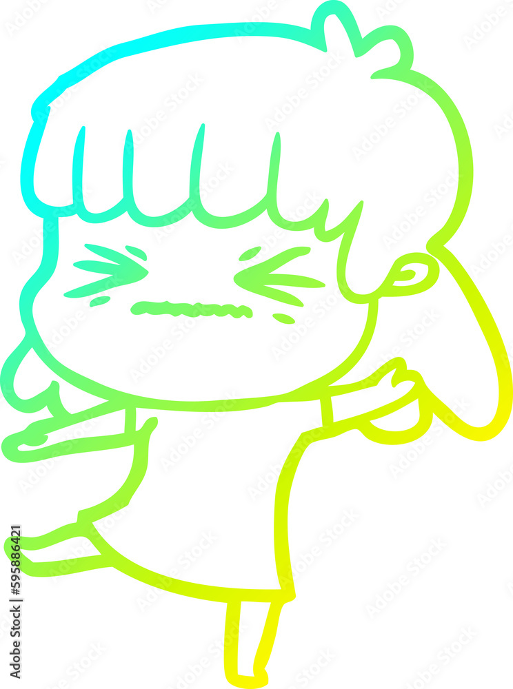 cold gradient line drawing of a cartoon angry girl cold gradient line drawing of a cartoon angry girl