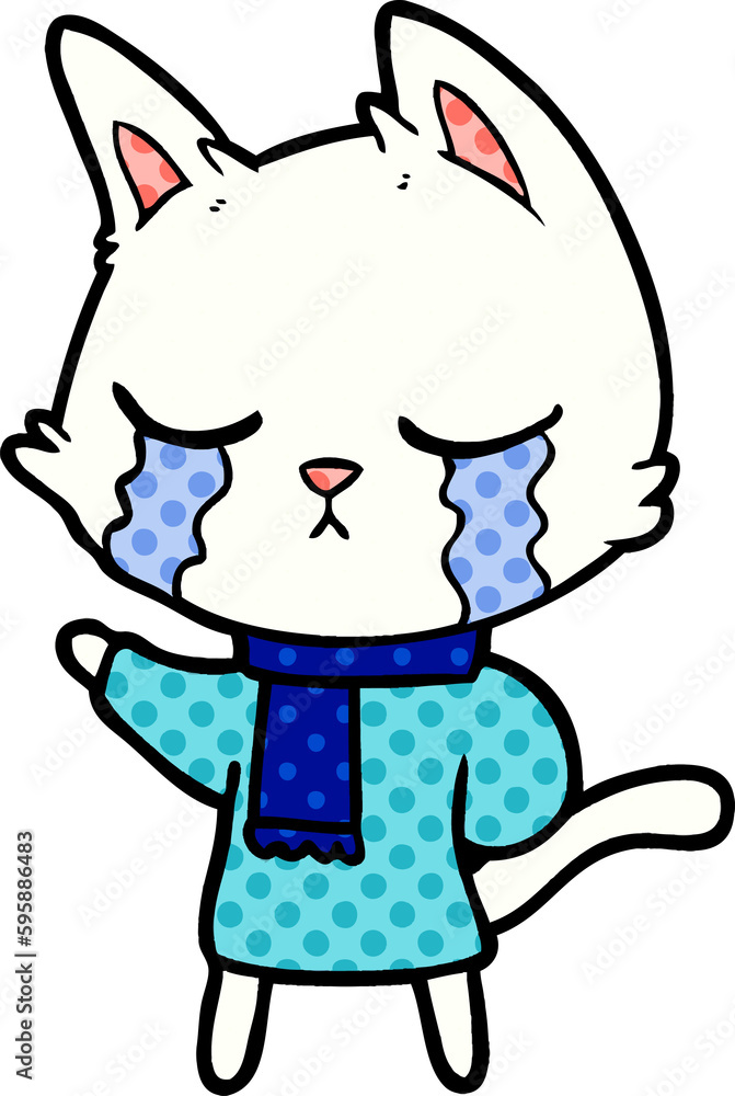 crying cartoon cat wearing winter clothes crying cartoon cat wearing winter clothes