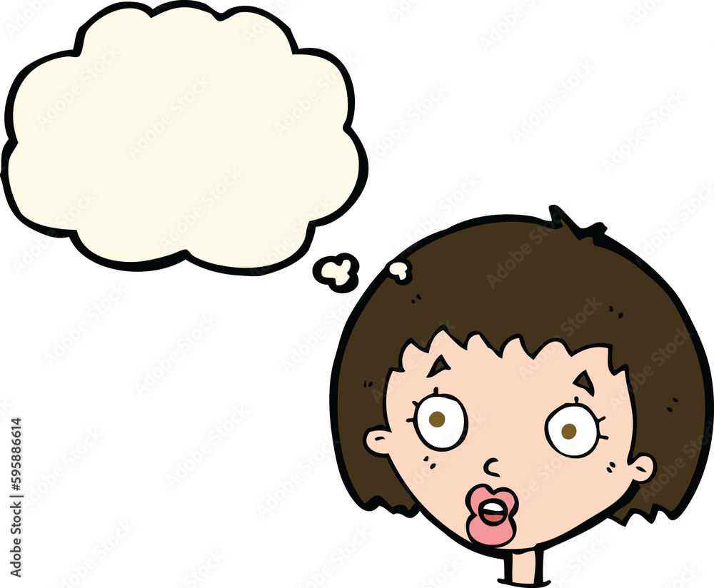cartoon surprised female face with thought bubble cartoon surprised female face with thought bubble