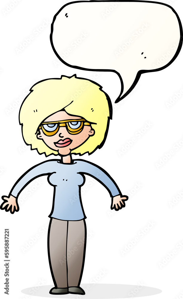 cartoon woman shrugging shoulders with speech bubble cartoon woman shrugging shoulders with speech bubble