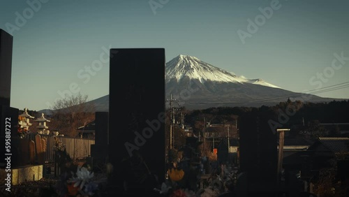 Mt Fuji with Traditional Japanese Grave in the Foreground photo